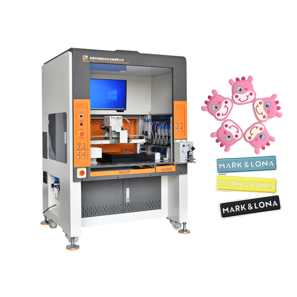 soft pvc rubber patch filling machine for outdoor gear branding